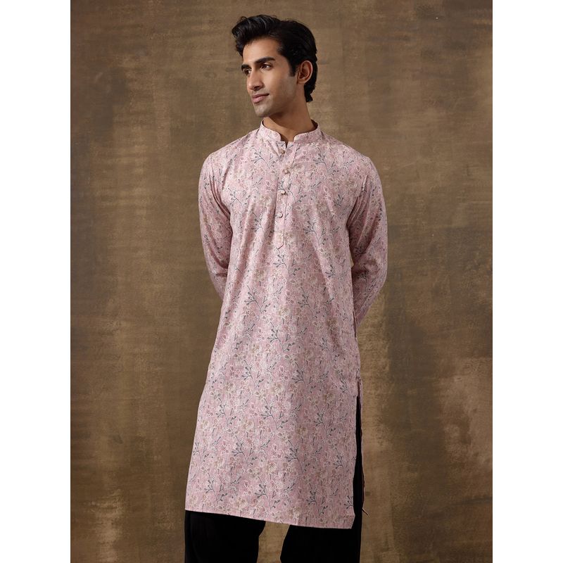 SATWAA Soft Pink Floral Printed Men Kurta (36)