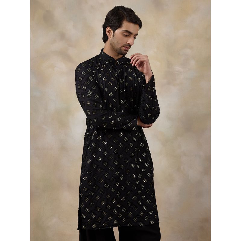 SATWAA Regal Black Embellished Men Kurta (38)