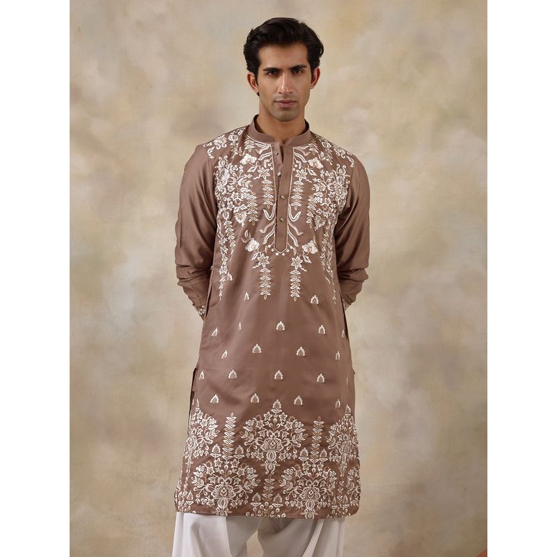 SATWAA Elegant Brown Aari Embroidered Men Kurta (38)