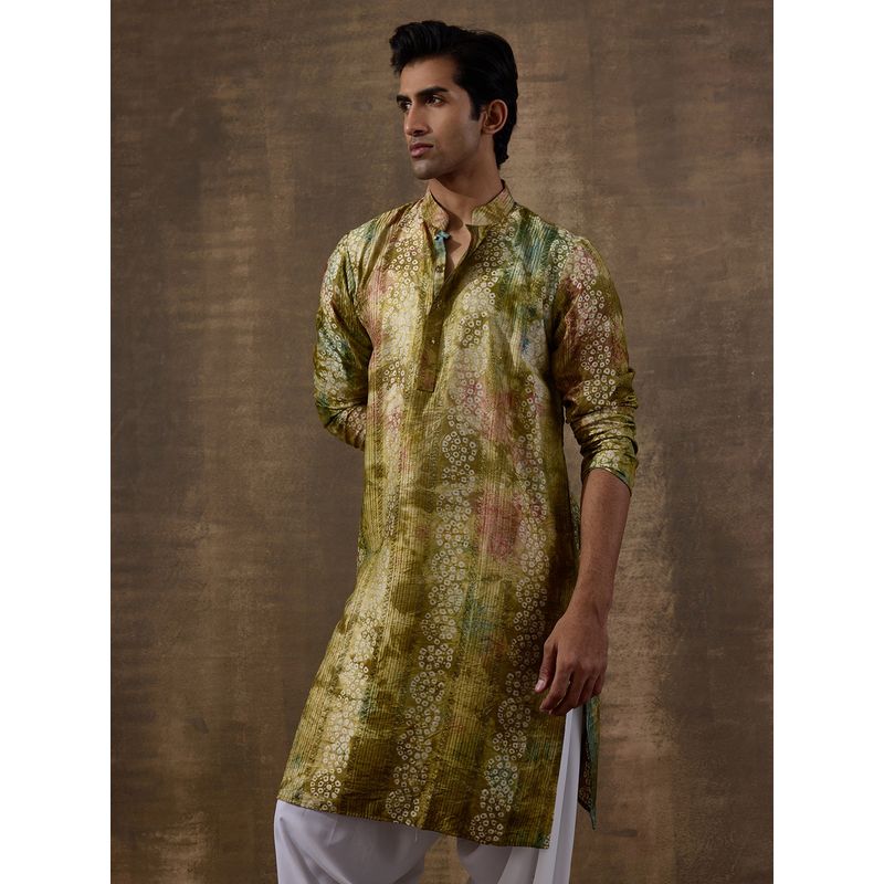SATWAA Mehendi Green Batik Printed Men Kurta (44)