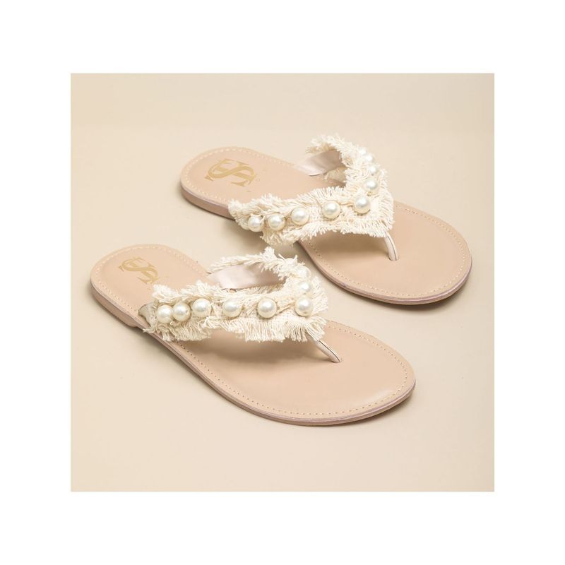 Shoe that fits you Beige Lacey Pearl Flipflops (EURO 38)