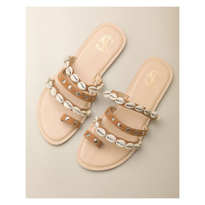 Shoe that fits you Tan Studded Shell Flats (EURO 39)