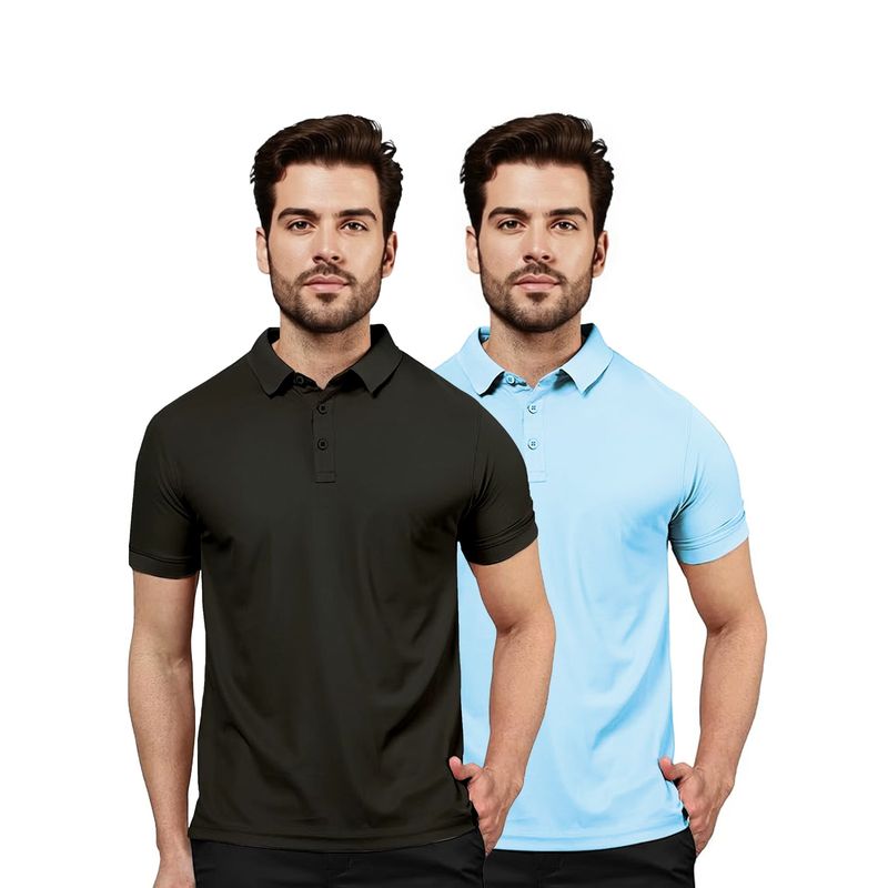 FREECULTR Classic Men Black and Blue Timeless and Fashionable Polo T-Shirt (Pack of 2) (M)