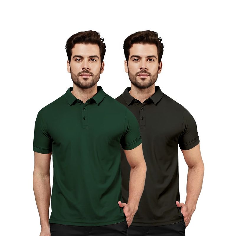 FREECULTR Classic Men Black and Green Casual and Stylish Polo T-Shirt (Pack of 2) (M)