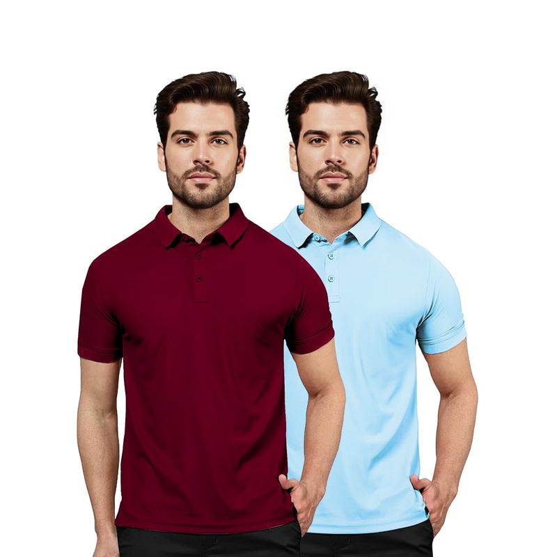 FREECULTR Classic Men Blue and Maroon Trendy and Comfortable Polo T-Shirt (Pack of 2) (L)
