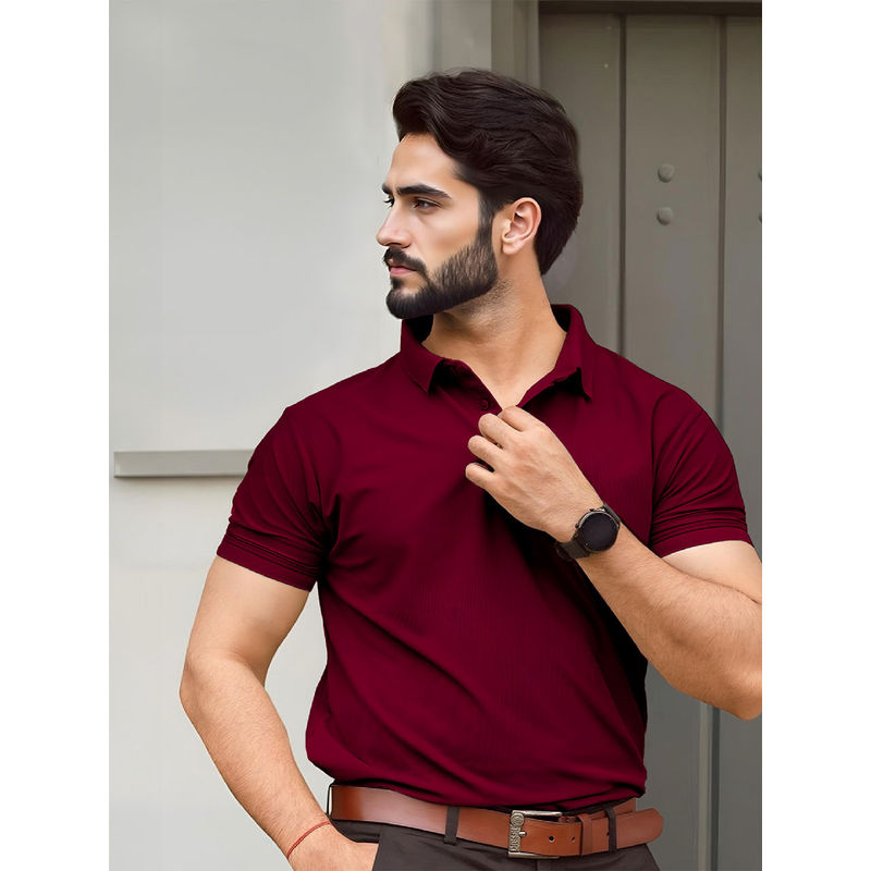 FREECULTR Classic Men Maroon Stylish and Comfortable Polo T-Shirt (L)