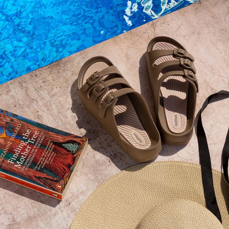 Indifeet Brown Comfortable Adjustable Three Straps Sandals (UK 4)