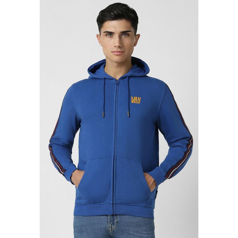 Van Heusen Men Navy Print Hooded Neck Hoodie (S)
