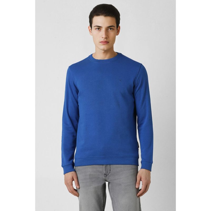 Van Heusen Men Blue Solid Crew Neck Sweatshirt (S)