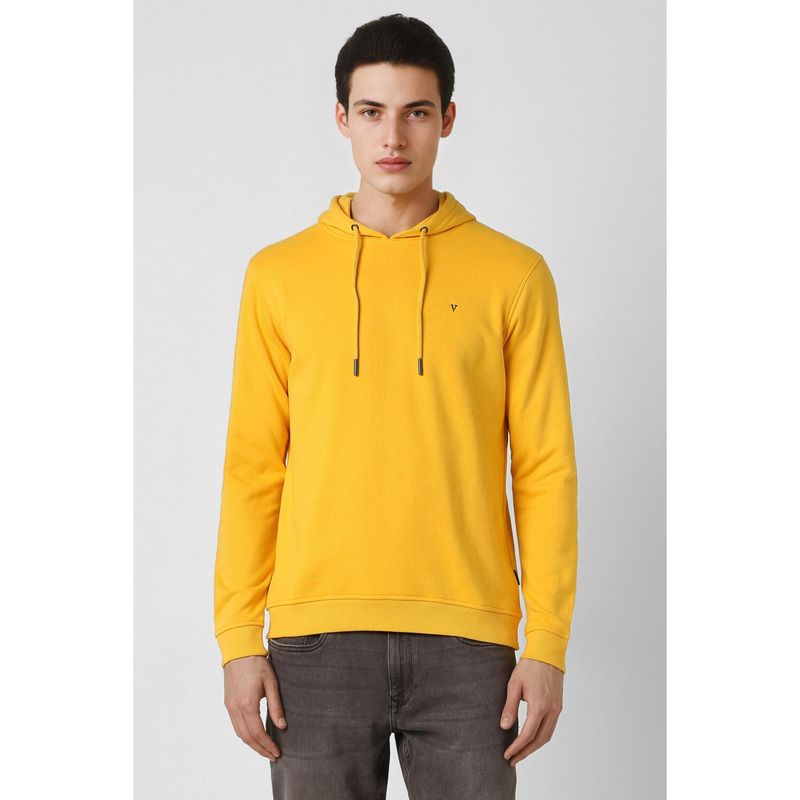 Van Heusen Men Yellow Solid Hooded Neck Hoodie (S)