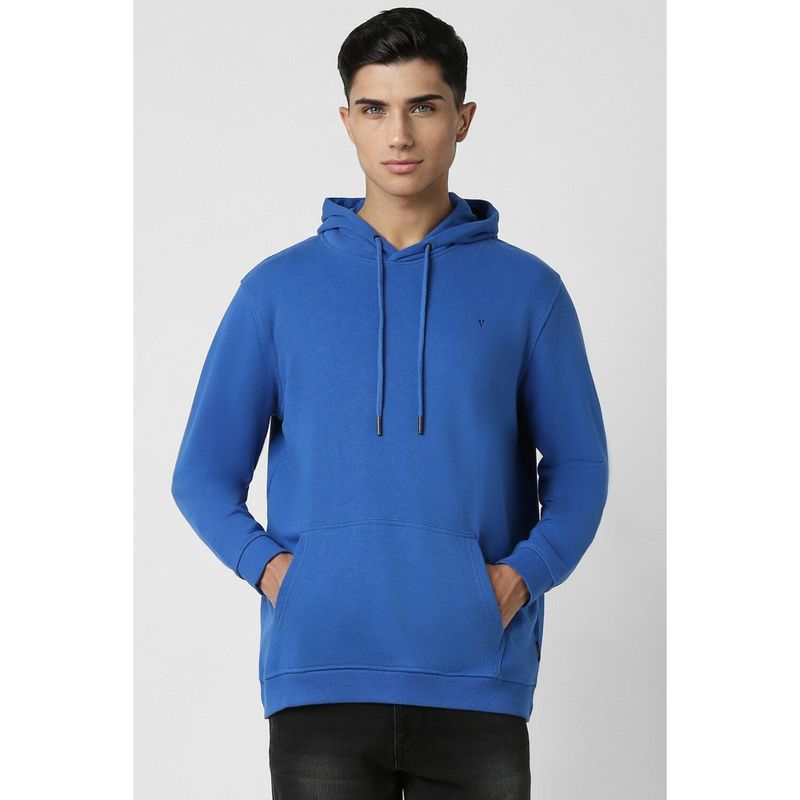 Van Heusen Men Blue Solid Hooded Neck Hoodie (M)