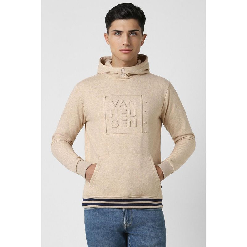 Van Heusen Men Beige Solid Hooded Neck Hoodie (M)