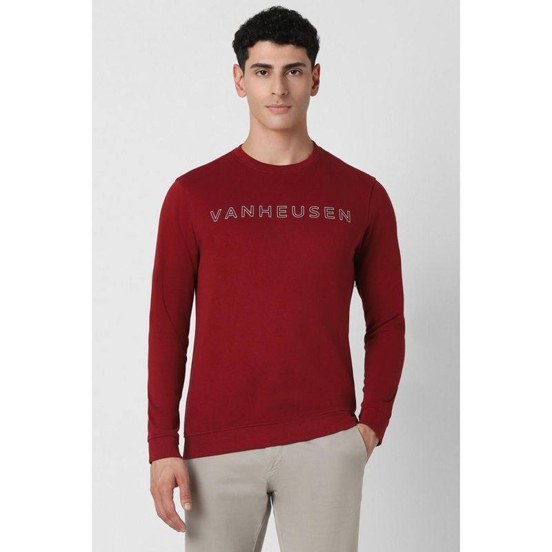 Van Heusen Men Maroon Print Crew Neck Sweatshirt (M)