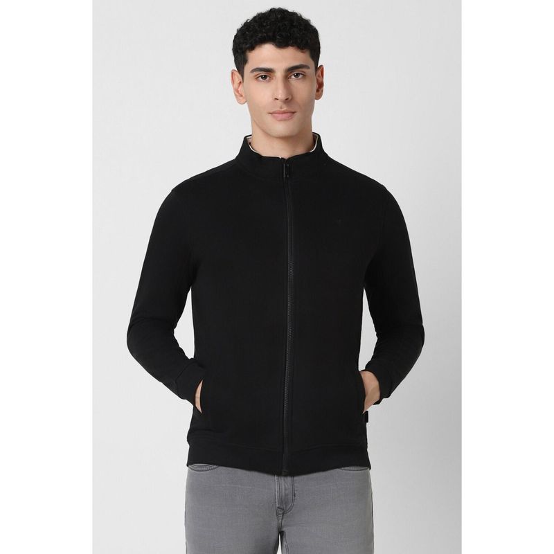 Van Heusen Men Black Solid Round Neck Sweatshirt (L)