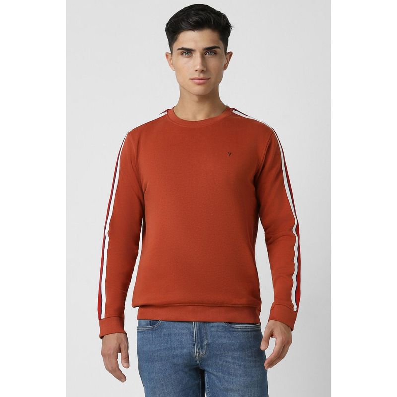 Van Heusen Men Rust Solid Crew Neck Sweatshirt (S)