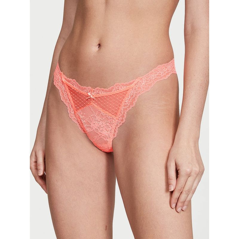 Victoria's Secret Dream Angels Lace And Mesh Thong Panty Orange (XS)