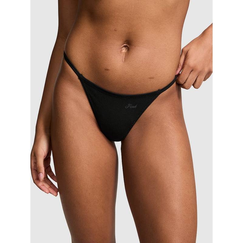 Victoria's Secret Pink Cotton V-String Panty Black (XL)