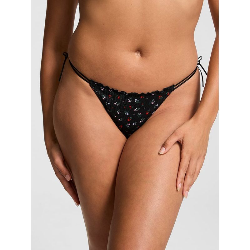 Victoria's Secret Pink Cotton Side-Tie V-String Panty Black (XL)