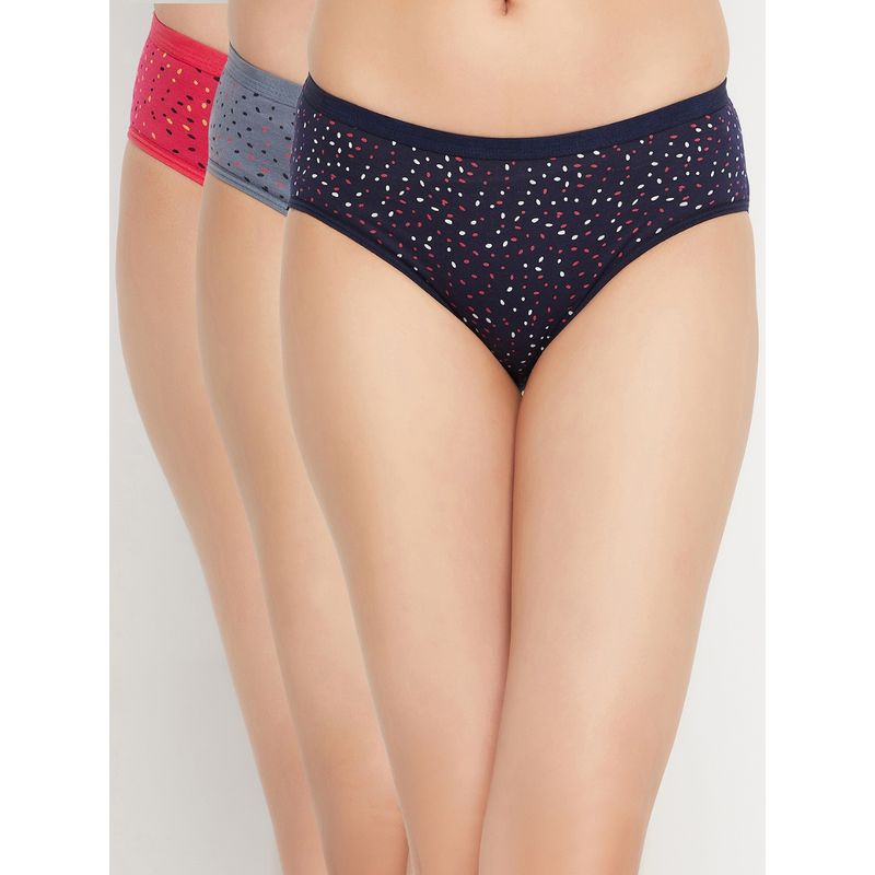 Clovia Cotton Spandex Low Waist Outer Elastic Bikini Panty Multi-Color (Pack of 3) (L)