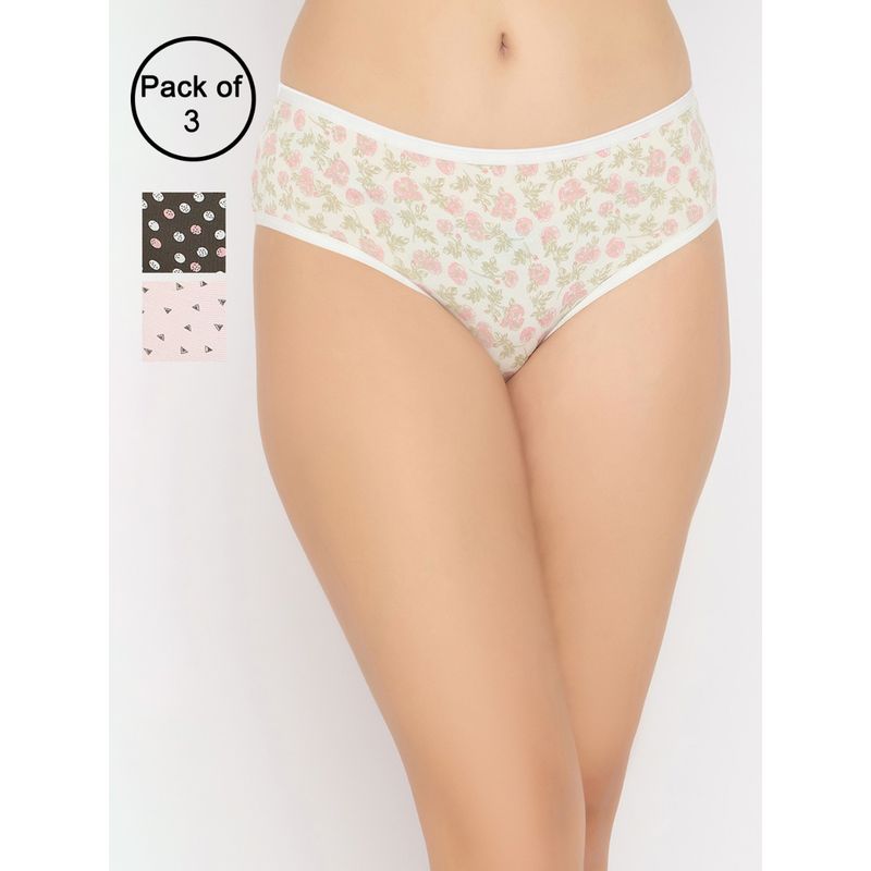 Clovia Cotton Medium Waist Outer Elastic Hipster Panty Multi-Color (Pack of 3) (S)
