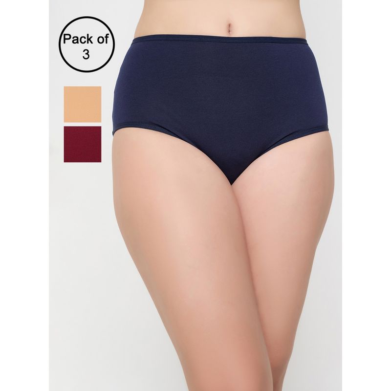 Clovia Cotton High Waist Outer Elastic Hipster Panty Multi-Color (Pack of 3) (2XL)