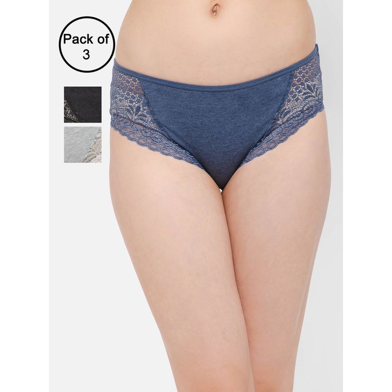 Clovia Cotton Spandex Medium Waist Outer Elastic Hipster Panty Multi-Color (Pack of 3) (3XL)