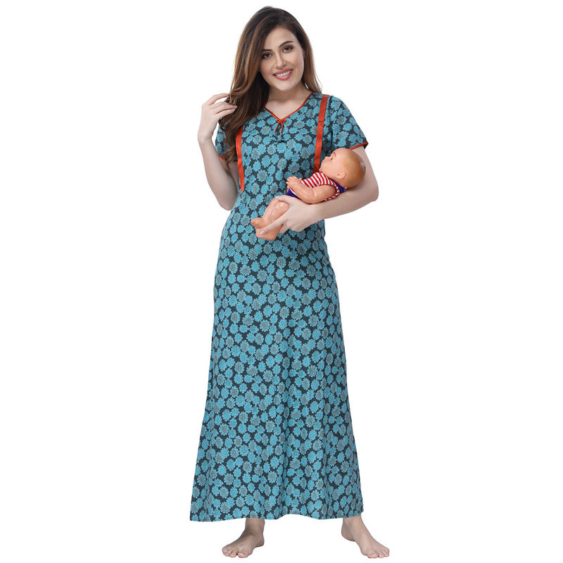 Piu Women's Cotton Feeding Nighty - Green (M)