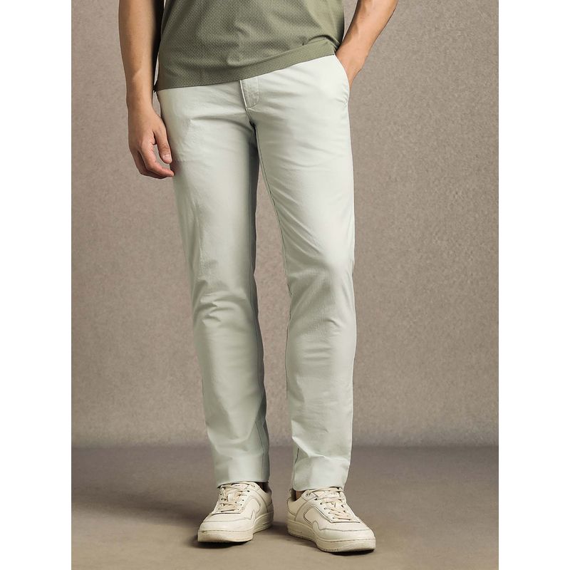 Louis Philippe Men Grey Slim Tapered Fit Solid Flat Front Casual Trousers (36)