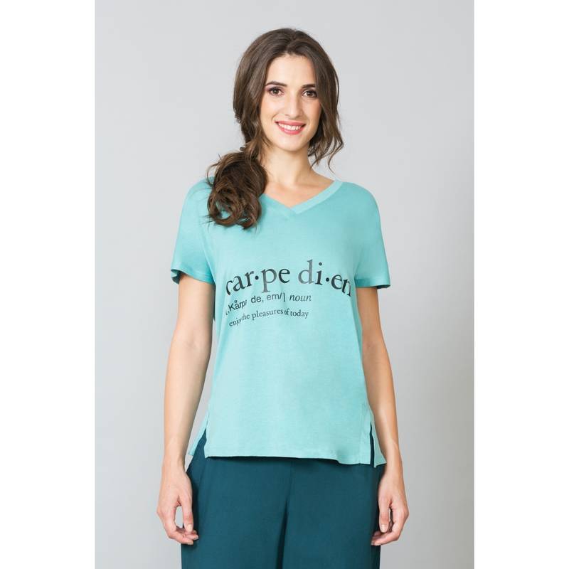 Van Heusen Women V-Neck & Short Sleeve Lounge Top - Blue (S)