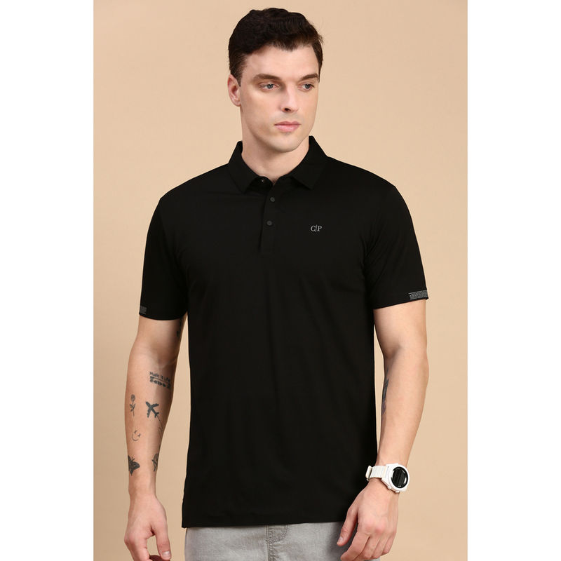 Classic Polo Men Half Sleeves Black Slim Fit Solid Polo T-Shirt (M)