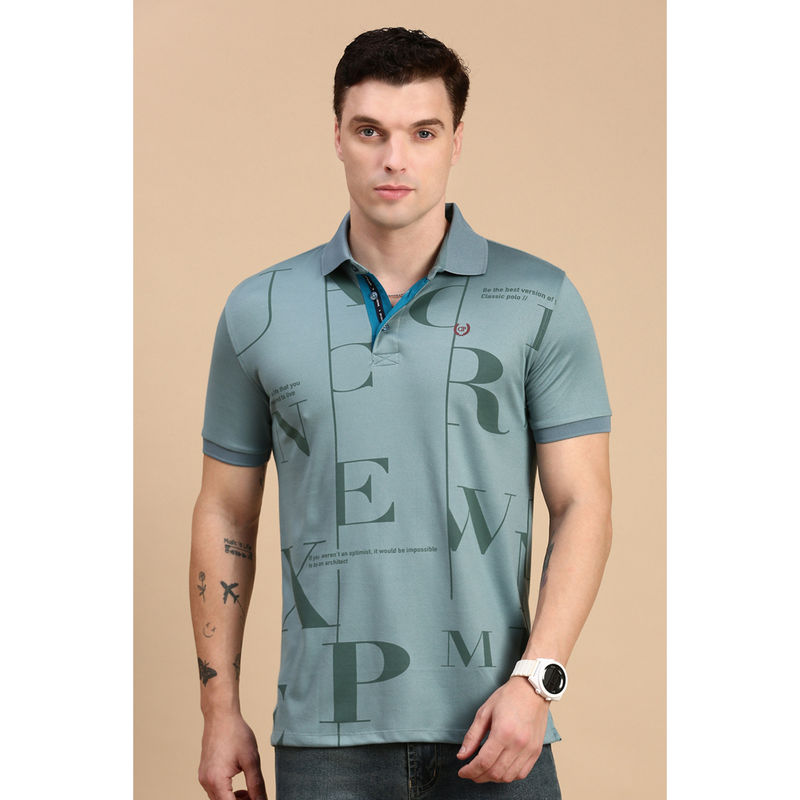 Classic Polo Men Half Sleeves Dark Green Slim Fit Printed Polo T-Shirt (M)