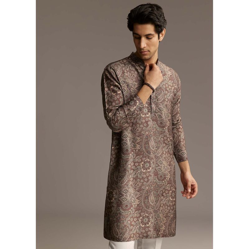 KALKI FASHION Brown Silk Full Sleeves Kurta (XL)