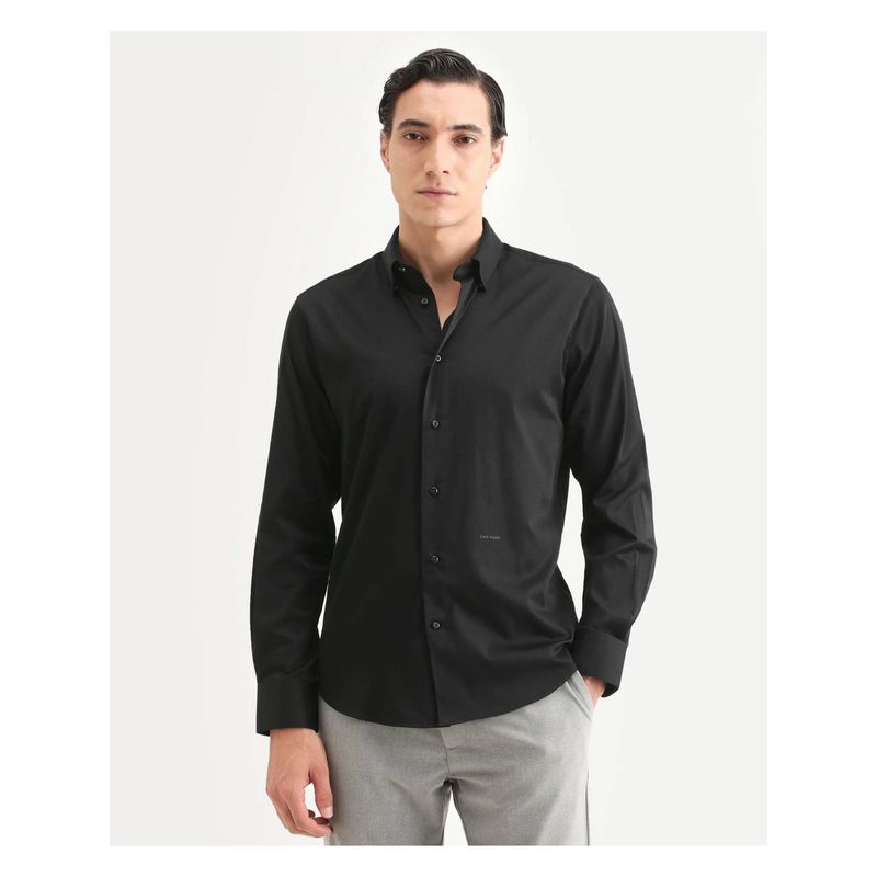 Rare Rabbit Men's Black Cotton Blend Fabric Collar Regular Fit Shirt (S)