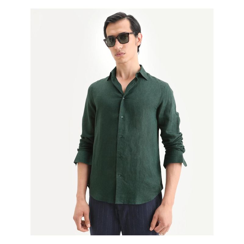 Buy Rare Rabbit Men's Linex Ls Dark Brown Linen Blend Fabric