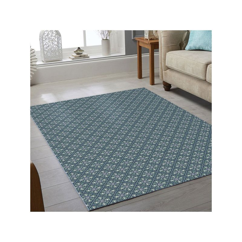 OBSESSIONS Flat Weave Floral Carpet, Teal Blue (4 x 6 Feet)