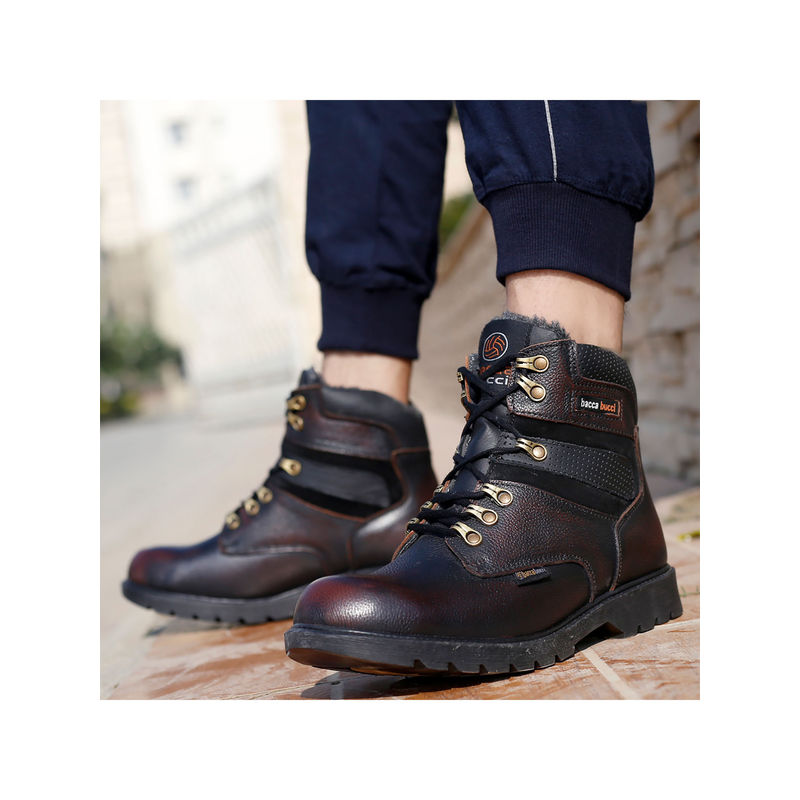 Bacca Bucci 6 Inches Steel Toe Cap Genuine Grain Leather Boots (UK 11)