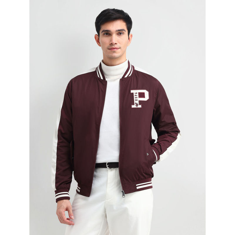 U.S. Polo Assn. Denim Co. Denim Co. Graphic Burgundy Full Sleeves Jacket (L)