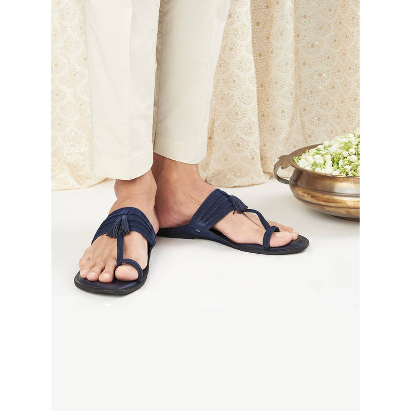 SKO Men Blue Braided Kolhapuri Slippers (EURO 40)