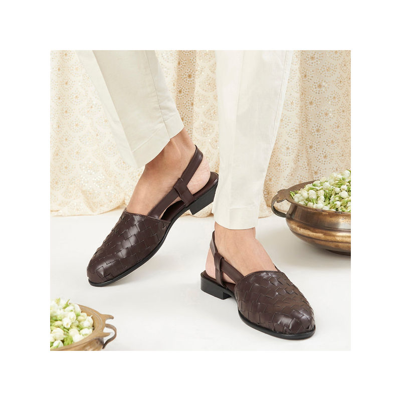 SKO Men Brown Weave Peshawari Sandals (UK 10)