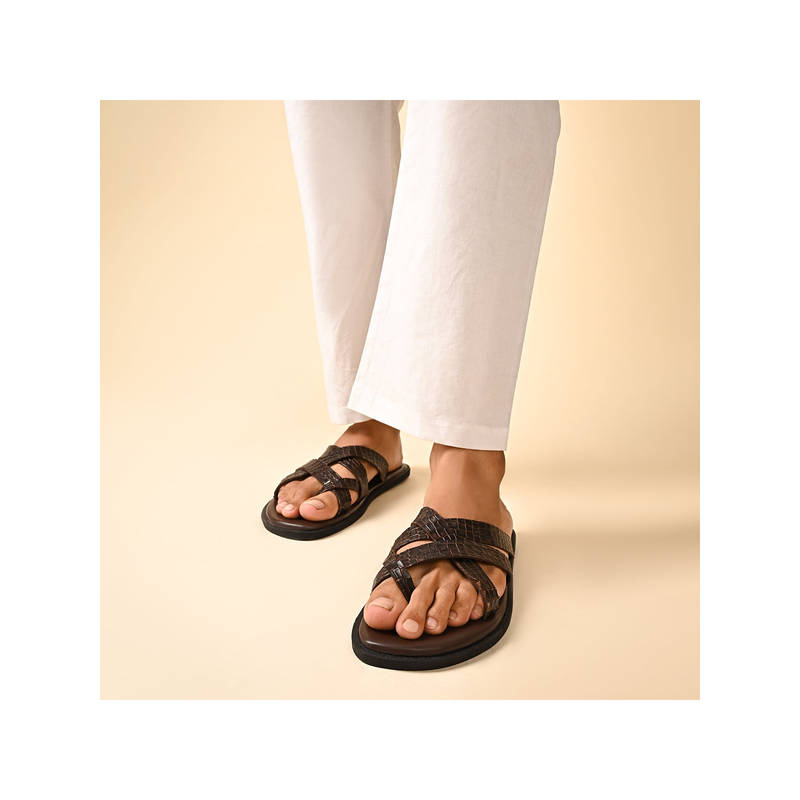 SKO Men Salvadore Brown Croc Slippers (UK 6)