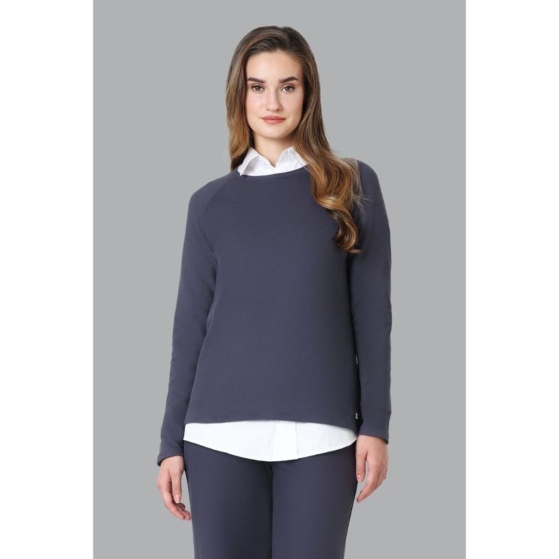 Van Heusen Woman Lingerie And Athleisure Long Sleeve Brushed Fleece T-Shirt- Grey Stone (L)