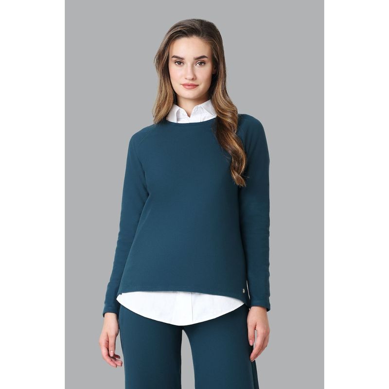 Van Heusen Woman Lingerie And Athleisure Long Sleeve Fleece T-Shirt- Reflecting Pond (L)
