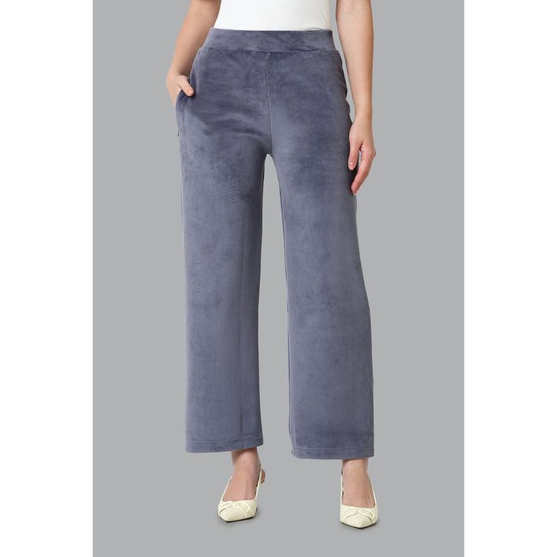 Van Heusen Woman Lingerie And Athleisure Zipper Pocket Wide Leg Velour Pants - Grey Stone (M)