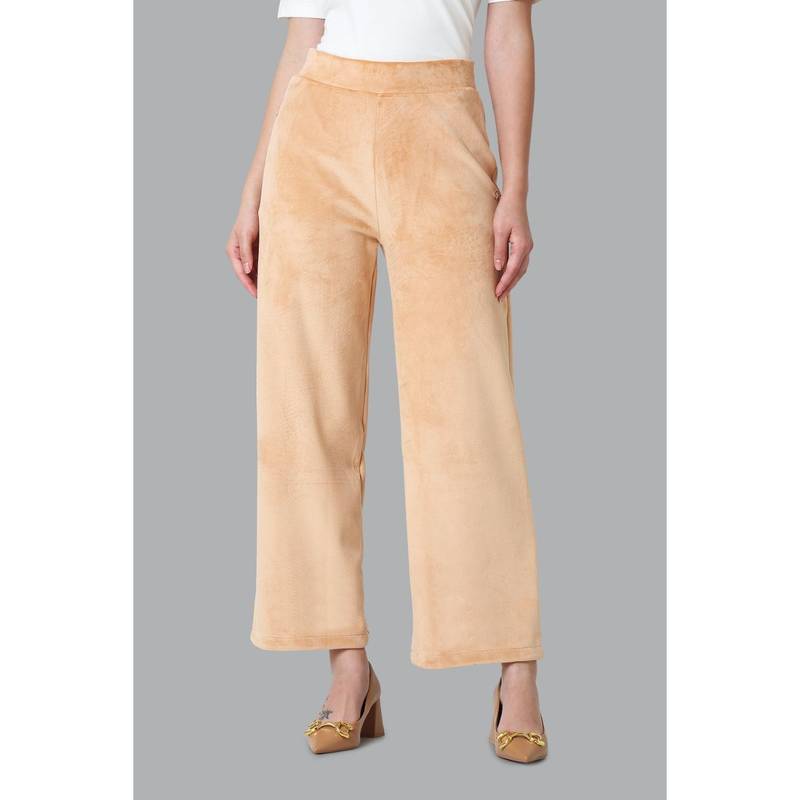 Van Heusen Woman Lingerie And Athleisure Zipper Pocket Wide Leg Velour Pants - Sandstone (L)