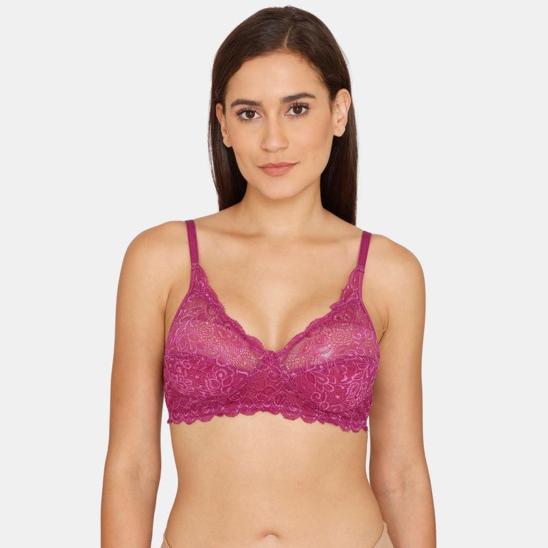 Zivame Rosaline Everyday Single Layered Non-Wired 3-4th Coverage Lace Bra - Grape Juice (32D)