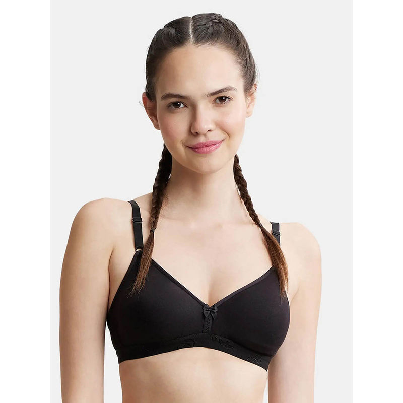 Jockey 1581 Wirefree Non Padded Cotton Medium Coverage Beginners Bra - Black (32C)