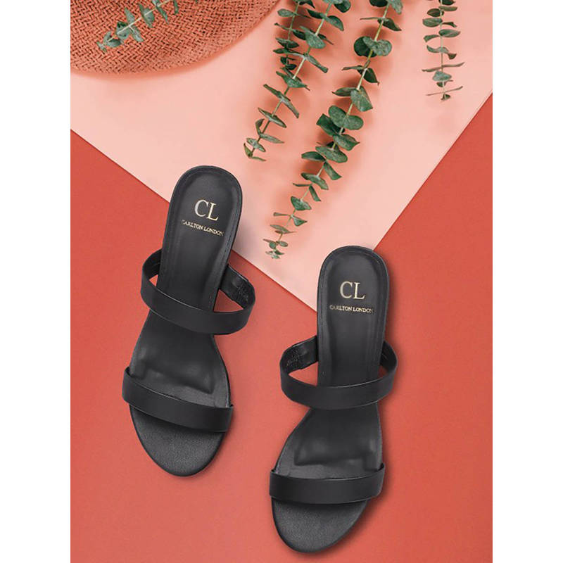 Carlton London Women Elegant Double Strappy Black Sandal Heels (EURO 40)