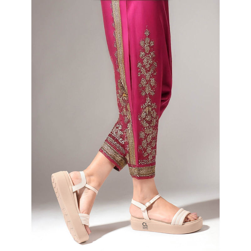 Carlton London Cream Solid Platform Heel Casual Women Sandals (EURO 39)