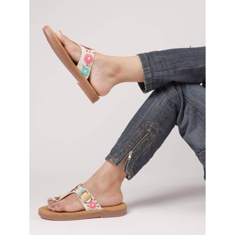 The White Pole Chic Floral Leather Strap White Sandals (EURO 38)