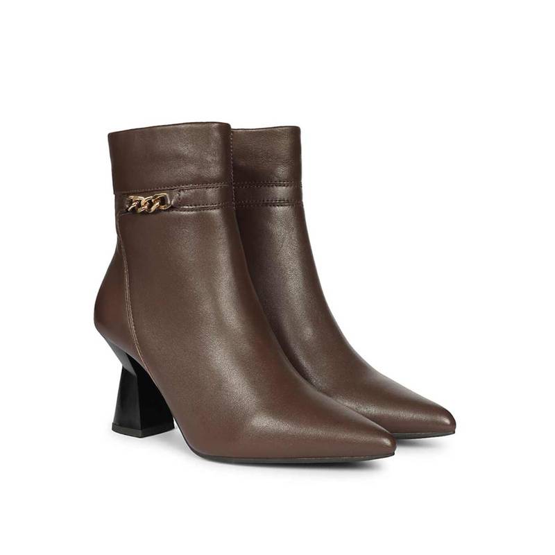 Saint G Womens Brown Leather Chain Decor Pointed Toe Ankle Casual Boots (EURO 36)